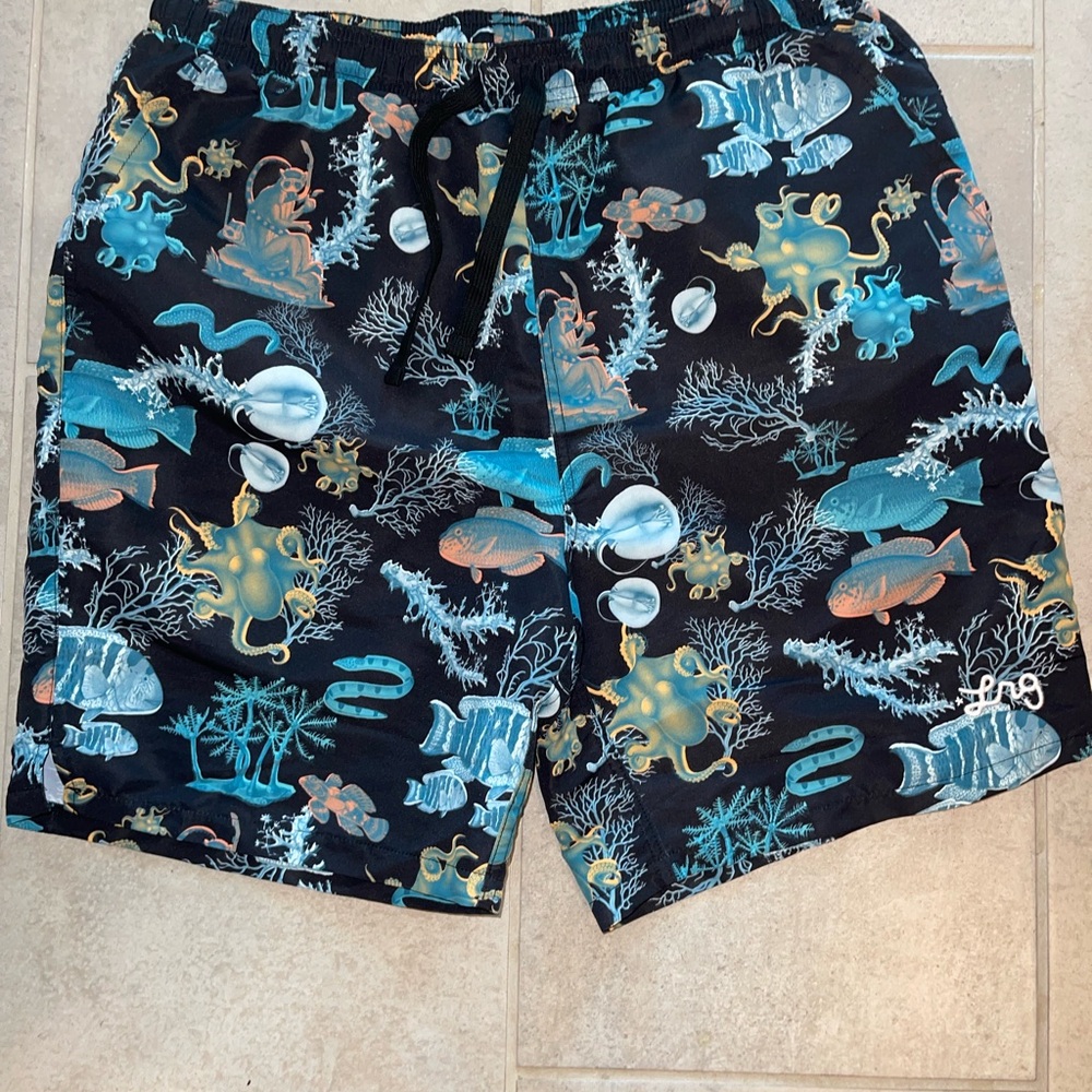 LRG Black Oceanic Print Athletic Shorts